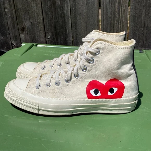 Converse Comme des Garçon Play Cream High-Top Canvas Sneakers Men’s 7 Women’s 9 - Picture 1 of 9